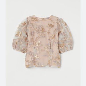 Elegant H&M Puff-Sleeved Brocade Top - Size Small